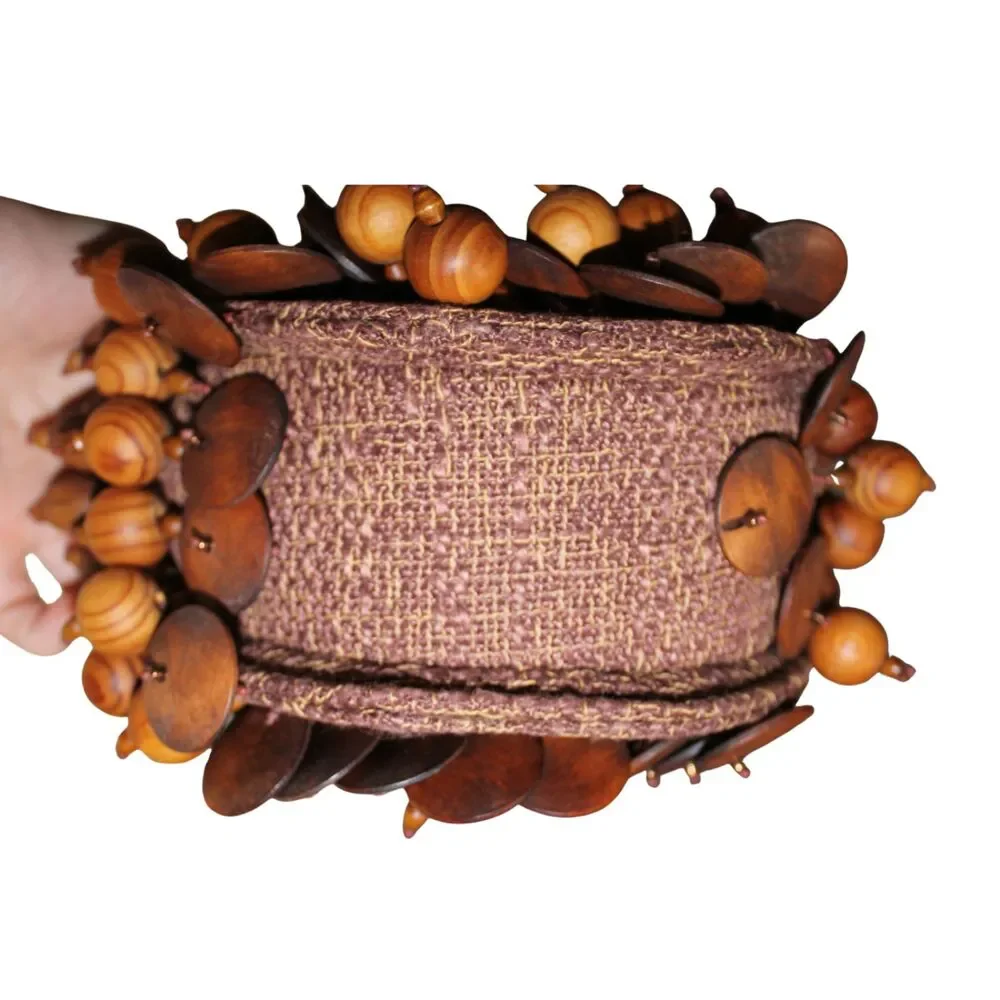 Mary Frances Beaded Wood Fringe Wristlet Bag With COA - Picture 6 of 8